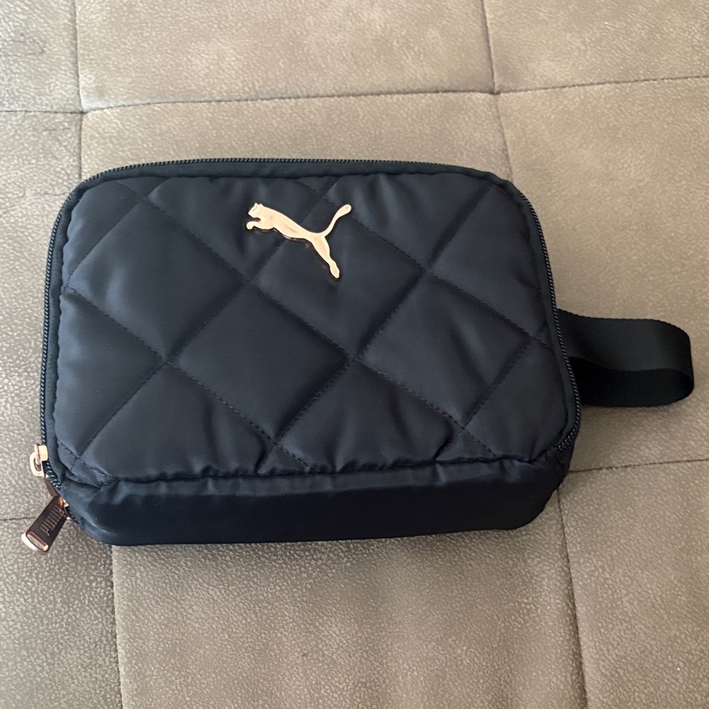 Puma Black Quilted Cosmetic Case with Rose Gold Logo
